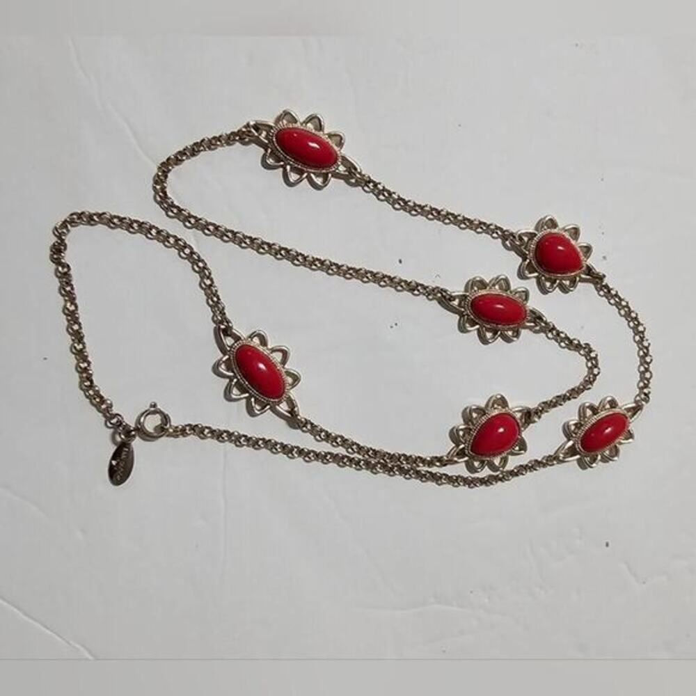Ann‎ Taylor jeweled Red Station Silver Tone Necklace